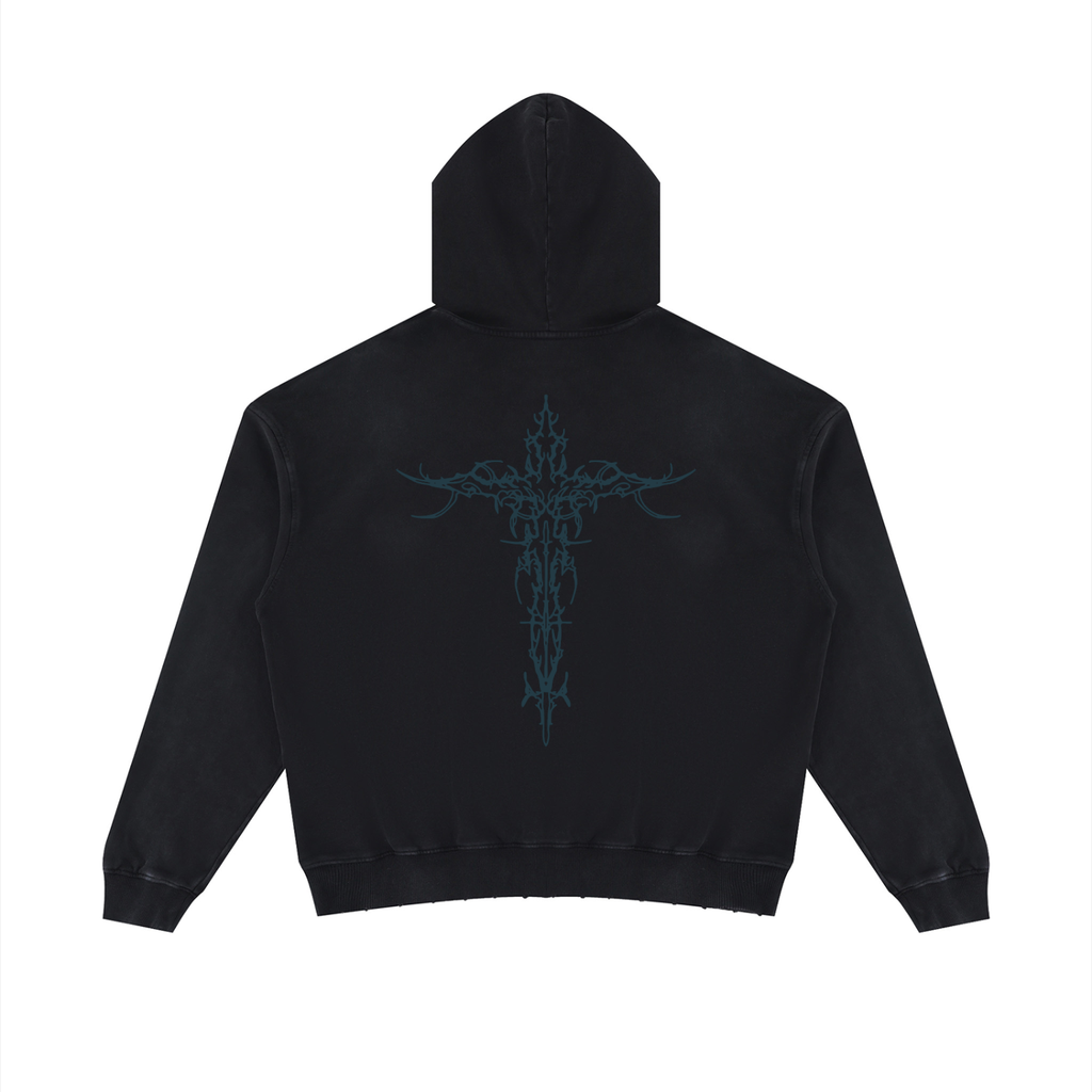 MASS Unisex Mineral Wash Distressed Hoodie
